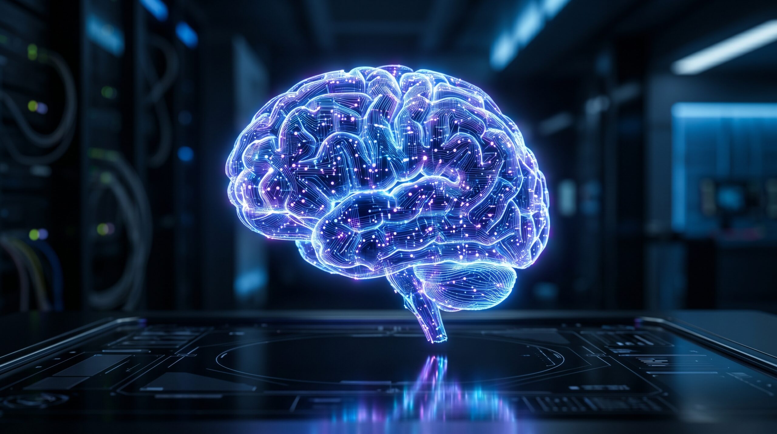 Artificial intelligence concept with digital brain graphic