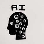 Abstract illustration of AI with silhouette head full of eyes, symbolizing observation and technology.